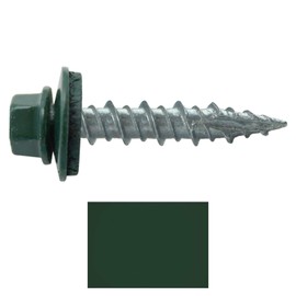 Metal Roofing Screws: (250) 10 x 1 Forest/Ivy Green Hex Head Sheet Metal Roof Screw. Self Starting Metal to Wood siding Screws. EPDM Washer. Colored Head