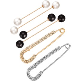 6 Pieces Women Brooch Pins Sweater Shawl Cardigan Collar Clips Retro Pearl Crystal Dress Shirt Clip for Back Cinch and Waist for Women Girl Clothing Costume Accessory