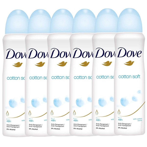 Dove Antiperspirant 48 Hours Body Spray, Cotton Soft Deodorant, 6 Packs x 150 ML / 5 Fl.Oz (International Version)