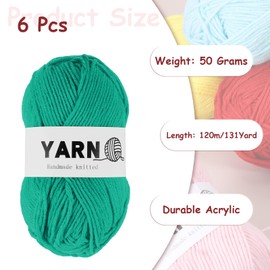 Rebower 6Pcs Pale Green Acrylic Yarn 790 Yard 4 Ply Soft Crochet Yarns Sport Weight Yarn,[for DIY Crocheting Knitting Craft Blankets Hats]-300g