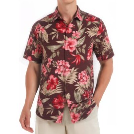 Havana Breeze Men's Hawaiian Button Shirts Breathable & Luxurious Silk Blend Short Sleeve Blouse for Vacation Red Flower XL