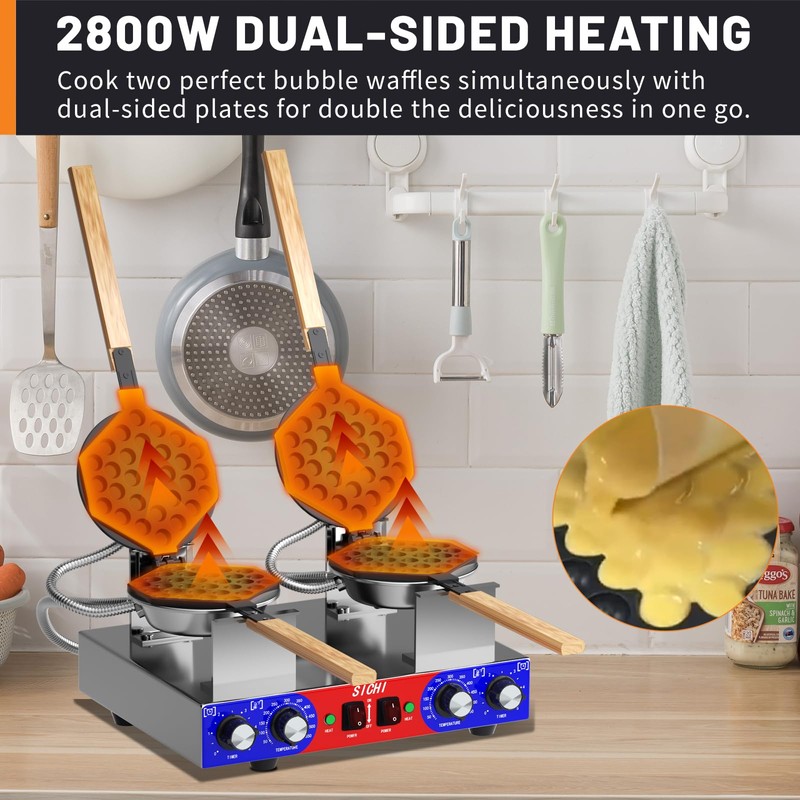 HTTSICHI Bubble Waffle Maker - Commercial Egg Waffle Maker w/Two