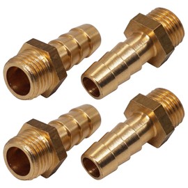 SKIR'CO 4 pcs Male Thread Barb Brass Fitting 1/4" x 10 mm, Hose Barbed Adapter, Hose Tail Connector, BSP Thread