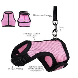 MANON ROSA Rabbit Harness and Leash Set - Adjustable Escape-Proof Training and Walking Gear for Guinea Pigs Bunnies Chinchillas Hamsters Ferrets Rats Kittens and Small Dogs Puppies Cats (Pink,S)