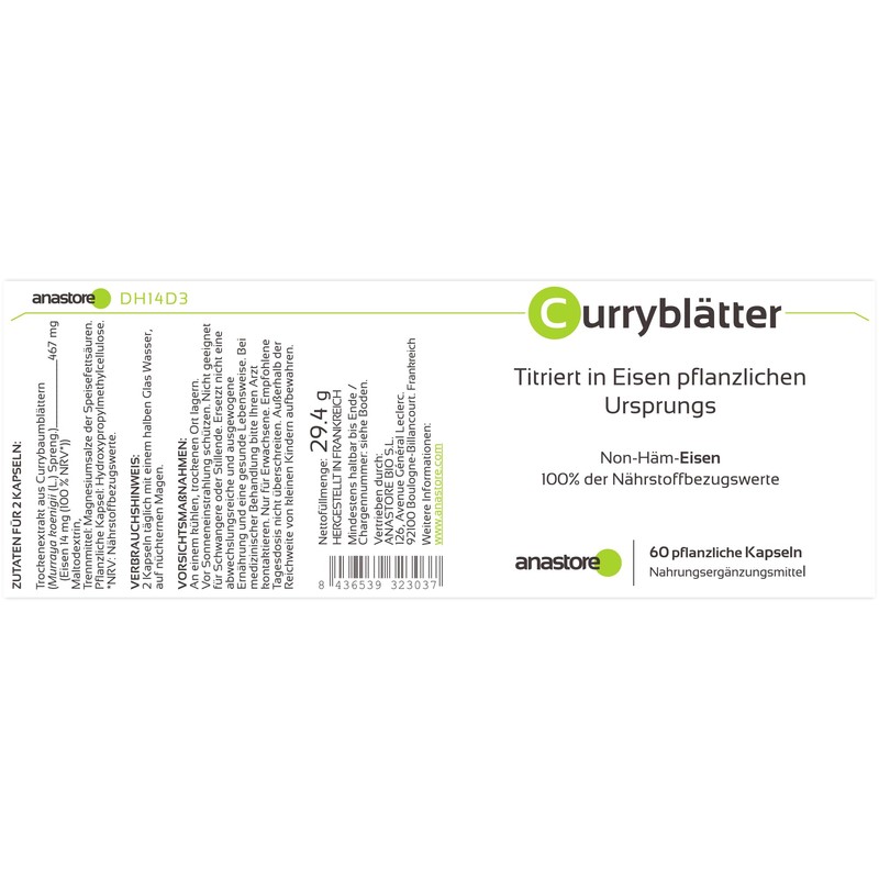 Iron from plant origin (Murraya Koenigii) * 233.5 mg /