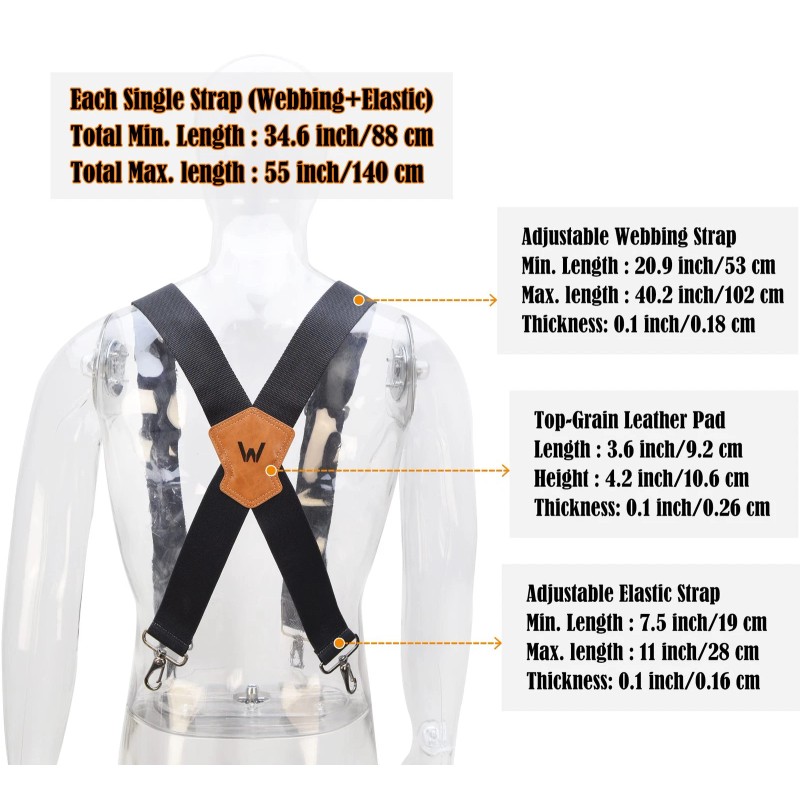 Welkinland 2Inch Men's Heavy Duty Suspenders W/hooks For Jeans