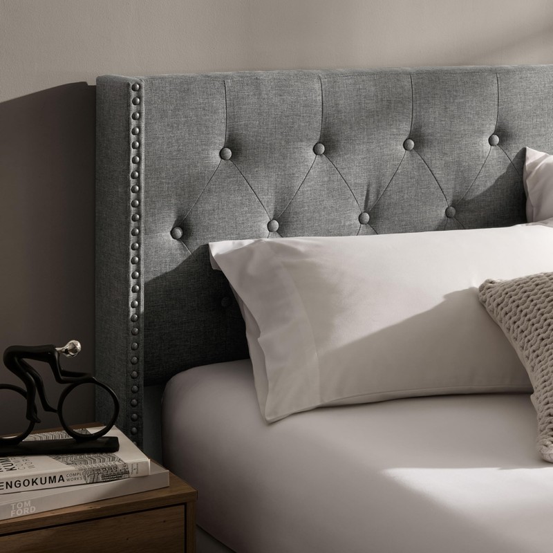 Hearth & Harbor Queen Bed Frame with Headboard Wingback –