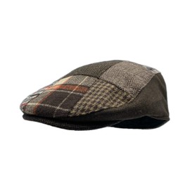 DAIDEM Multi Pattern Patchwork Wool Blend Gatsby Newsboy Ivy Hat Herringbone Golf Cap (Red, Large/X-Large)