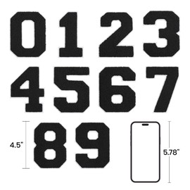 QianSiLi 2PCS 4.5 Inch Chenille Iron On Patches for Clothing Embroidered Patch Iron On Numbers for Football Shirts Clothes Jacket Hoodie Varsity (Black,1)