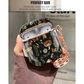 ZEKICE Airpod 1&2 Case Cute Airpod 2nd 1st Generation Cover Protective Shockproof Hard Cover Shell with Rose Gold Keychain Buds Case for Girl Women Men (Boho Forest Mushroom)