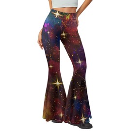 Forchrinse Galaxy Star Palazzo for Women Fashion 3D Galaxy Flare Leggings,Women's Boho Wide Leg Yoga Pants Tummy Control Elastic Waist Pants Non See Through Dance Pants,S-2XL