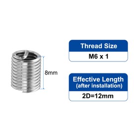 sourcing map 40pcs Wire Thread Inserts M6 x 1 2D(12mm) Metric 304 Stainless Steel Helical Type Coiled Thread Repair Kit Wire Screw Threaded Sleeve Sheath for Mechanical Equipment