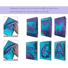 GINMLYDA Sequin Girls Journal for Kids, 8.5x5.5 Inches 160 Lined Pages Diary for Girls Butterfly Reversible Flip Sequence Notebook for Teenage Pre School Writing Drawing Travel Gifts (Purple- Blue)