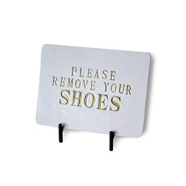 Please Remove Your Shoes Sign - With Metal Stand - Handmade Ceramic Sign - Available in Different Text Colors