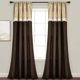 Lush Decor Terra Room Darkening Window Curtain Panels Pair 54" W x 84" L Beige & Brown -Neutral Living Room Curtains - Color Block Curtains for Bedroom
