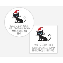 Christmas Address Stickers, Santa Hat Cat Return Address Labels, Cat with Santa Hat Envelope Seals (#354-2-WH)