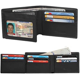 Travelambo Carteras De Cuero Genuino Con Bloqueo Rfid Cartera Para Hombre Bifold Left Id(Negro)
