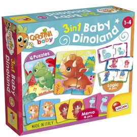 Lisciani - Baby Dinoland - 3 Games in 1 - Educational Games - Puzzles - Memo - Logic - Dinosaur Games - For Children from 1 to 4 Years - Carotina Baby - Made in Italy