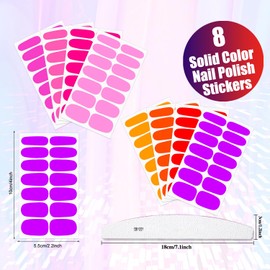 XEAOHESY 8 Sheets Fluorescence Solid Color Nail Polish Strips Stickers Self-Adhesive Vibrant Color Nail Wraps for Short Nails Nail Stickers Full Nail Wraps for Women Nail Art（Warm Color）