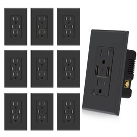 ELEGRP USB Wall Outlet Receptacle with Dual 4.0 A USB Ports, 15 Amp Duplex Tamper Resistant Receptacle, Charging Power Outlet with USB Ports, Wall Plate Included, UL Listed (10 Pack, Glossy Black)