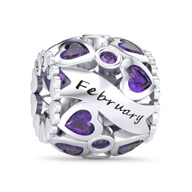 CAIYIRUIC February Birthstone Charms Openwork Bead Charm for Women Bracelets and Necklaces 925 Sterling Silver with 5A Cubic Zirconia,Mother's Day Christmas Birthday Jewelry