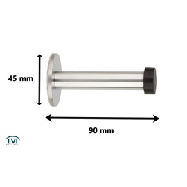 EVI Herrajes, Wall Mounted Door Stop, Stainless Steel, I-128 (Steel - Black Rubber)