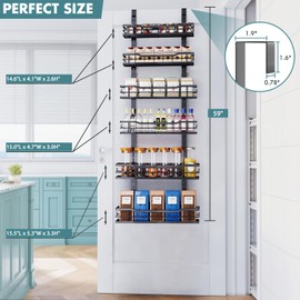 Eastherry Over The Door Pantry Organizer，6-Tier Over The Door Organizer with Adjustable Basket，Metal Hanging Pantry Organizers and Storage for Kitchen, Back of Door Seasoning Rack (Black)