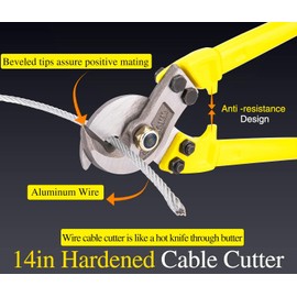 14in Cable Cutter Heavy Duty Wire Rope Cutter, Wire Cable Cutter for Aluminum Copper Wire Up to 125mm², Hardened Steel Wire Cutters