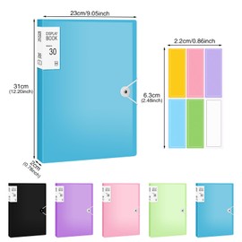 5 Pcs A4 Display Folders, Total 150 Pockets A4 Display Book Folder with Sticker and Safety Rope Presentation Folders Document Project Folder for School and Offices