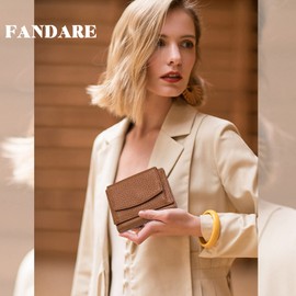 FANDARE Women Leather Wallet RFID Blocking Bifold Purse Ladies Card Holder Case Small Purse Brown