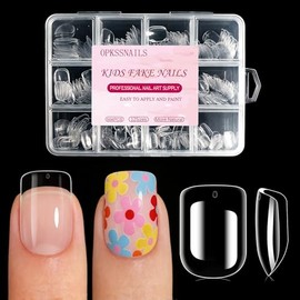 OPkssnails 504 piezas de puntas de uñas para niños, puntas de uñas de gel suave, uñas postizas preformadas para niños, uñas postizas acrílicas transpa