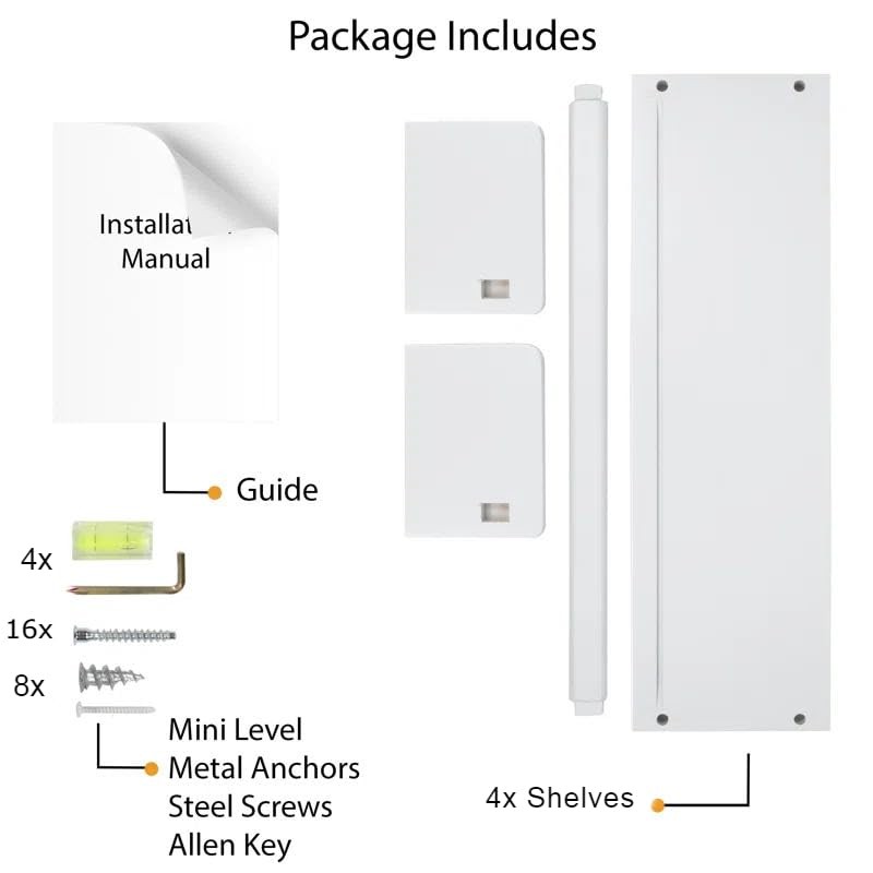 Onlysky Set of 4 Wall-Mounted Kid's Bookshelf - White Floating