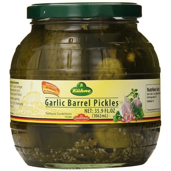 Kuhne Barrel Pickles, Garlic, 35.9 oz.