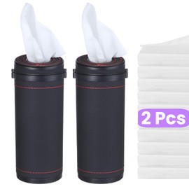 2 Pcs Car Tissues Cylinder Leather Round Tissues Container Car Tissues Holder with Tissues Cylinder Tissue Box with Window Breaker for Car Vehicle Bathroom Office (Black)
