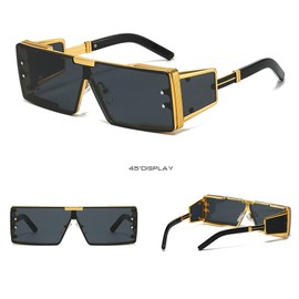 willochra Y2K Shield One Piece Sunglasses Women Men Luxury Rectangular Metal Punk Sun Glasses For Lady Irregular Eyewear UV400 (C1)