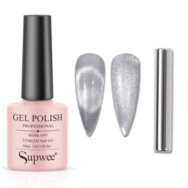 Supwee 10ml Silver Cat Eye Gel Nail Polish Universal Bright Glitter Cat Eye Gel Magnetic Nail Polish Gel Art Manicure DIY at Home Soak Off UV Gel with Magnet(Cat Eye)