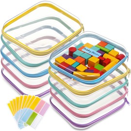 Sanwuta 10 Pcs Hard Zipper Case Clear Hard Pouches Plastic Zipper Pencil Box Toy Storage Bins Portable Plastic Container for Travel Toiletry Office Cosmetic Block Puzzle Organizer (M,Macaron Color)