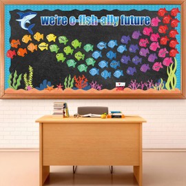 Under The Sea Bulletin Board Set Summer Ocean Classroom Decoration Sea Animals Writable Colorful Fish Paper Cutouts We’re O-Fish-Ally Future Bulletin Board for Back to School Chalkboard Wall Decor