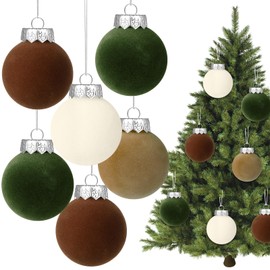 YUJUN 12 PCS Christmas Large Velvet Balls Ornaments 3.14In Shatterproof White Green Tree Hanging Plastic Ball Set Xmas Bulk Flocked Ornaments for Christmas Tree Home Party Wreath Decorations