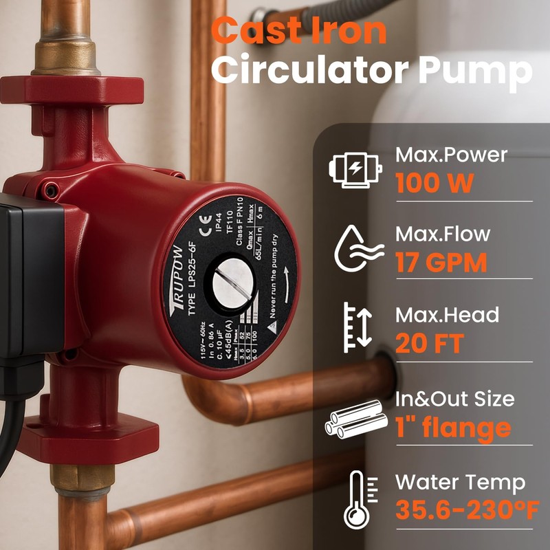 Trupow 1" Flange Connection 115V Hot Water 3-Speed Circulation Pump