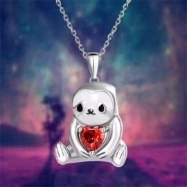 For Women Exquisite Sparkling  Red Crystal Sloth Pendant Necklace for Women  with gift box