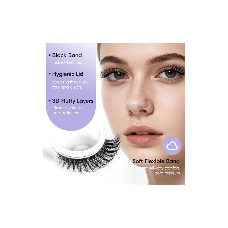Self Adhesive Eyelashes Natural Look,Pre Glued No Glue Needed Reusable