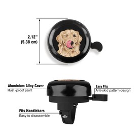 WIRESTER Black Aluminum Round Bike Bell, Classic Ring Bicycle Bell, Bike Accessories Bell Ring for Adults Kids Girls Boys - Cute Winking Golden Retriever Dog