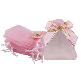Sanrich 50pcs Sheer Organza Bags 3.9x4.7 Inches Jewelry Bags Candy Rose Drawstring Pouches Wedding Favor Gift Bags Business Display Sachets (Pink)