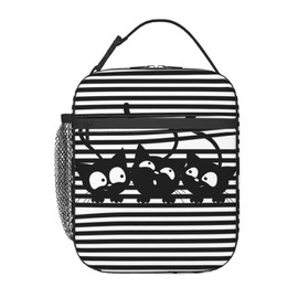 Oplp Cute Cat and Stripes Funny Cartoon Cats Lunch Bag Lunch Box Insulated Meal Bag Food Container for School Work Picnic Travel