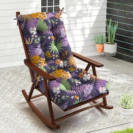 boyspringg Rocking Chair Cushion Waterproof Oxford Chair Cushion Non-Slip Bottom Thick Cotton Rocking Chair Pads 2pcs Set with Ties Indoor Outdoor Patio Chair Cushions, Purple Flower (Purple Flower)