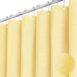 BTTN Fabric Shower Curtain, Linen Textured Heavy Duty Polyester Cloth Shower Curtain Set with Plastic Hooks, Yellow, 72" W x 84" L (Pack of 1)