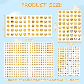 20 Sheets of Emoji Stickers, Meme Stickers, Smiley Stickers, Smiley Stickers, Emoji Stickers, Notebook Decoration, Children's Album Labels, Decorative Letters, Crafts, Suitable for Everyone