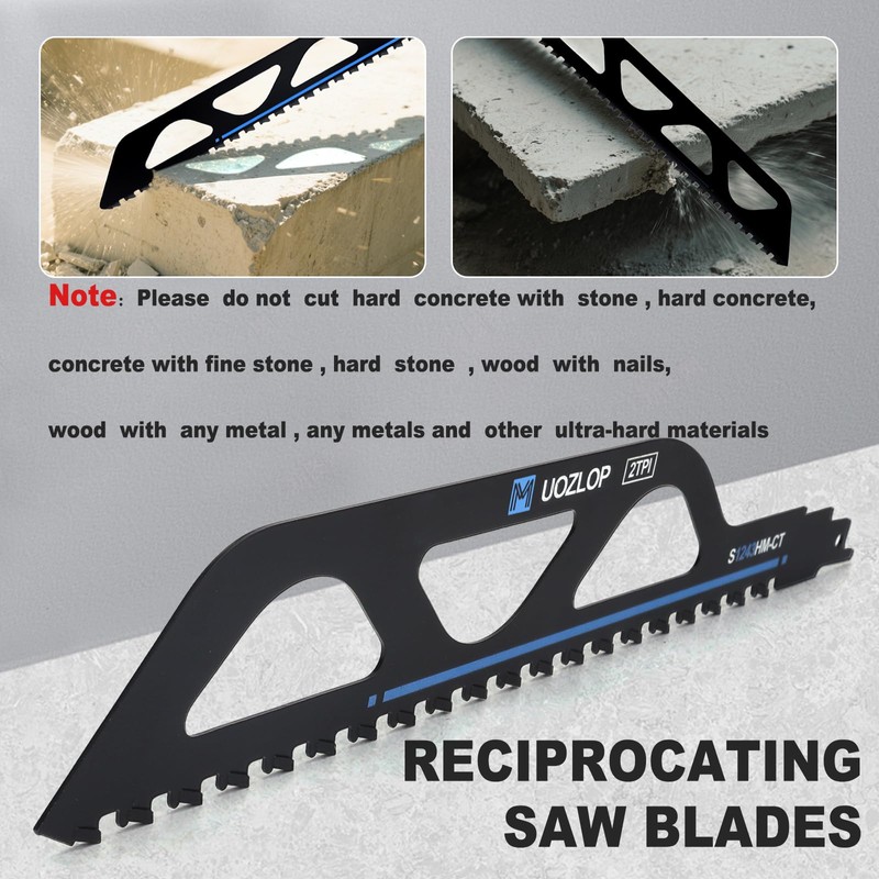 MUOZLOP 12 inch Masonry Reciprocating Saw Blades,2TPI Carbide Blade Strong