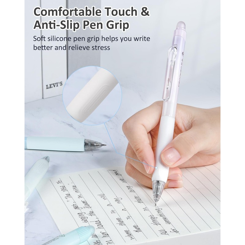 Erasable Pens, 6 Pack Fine Point 0.5mm Black Erasable Gel